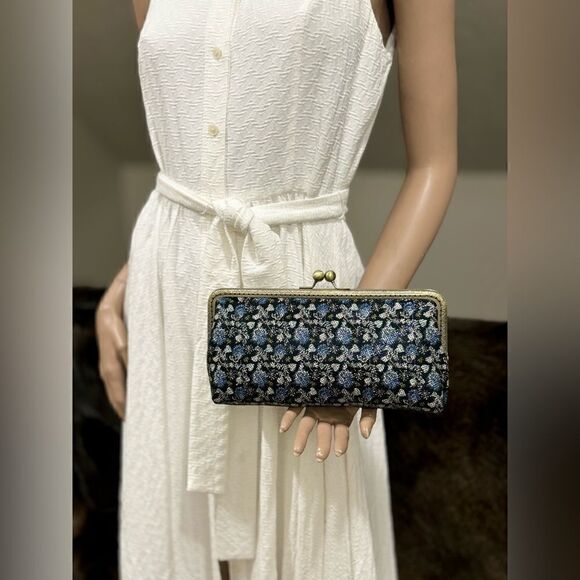 Handsewn Genuine Leather Floral Print Kisslock Clutch/Shoulder Bag/Evening Bag - Picture 8 of 14